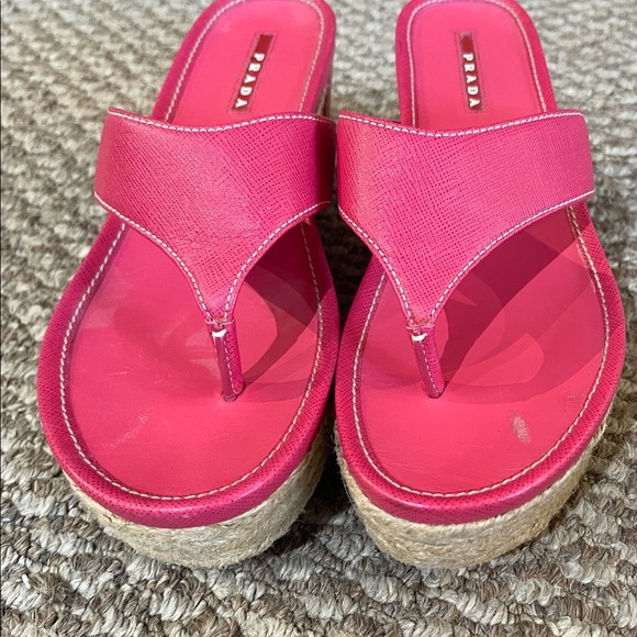 PRADA SAFFIANO Logo Espadrille Wedge/Size 8.5/MINT - Picture 2 of 9